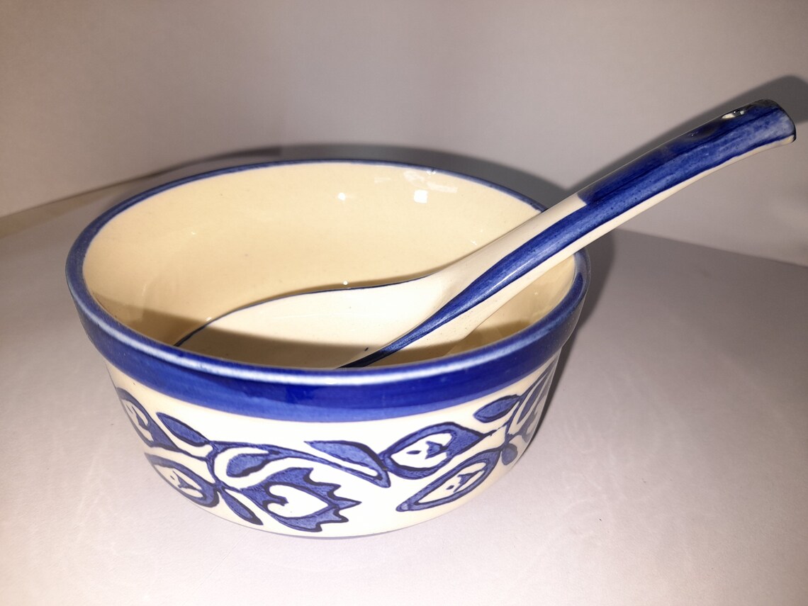 Unique Hand Painted Ceramic Soup Bowl with spoon Etsy