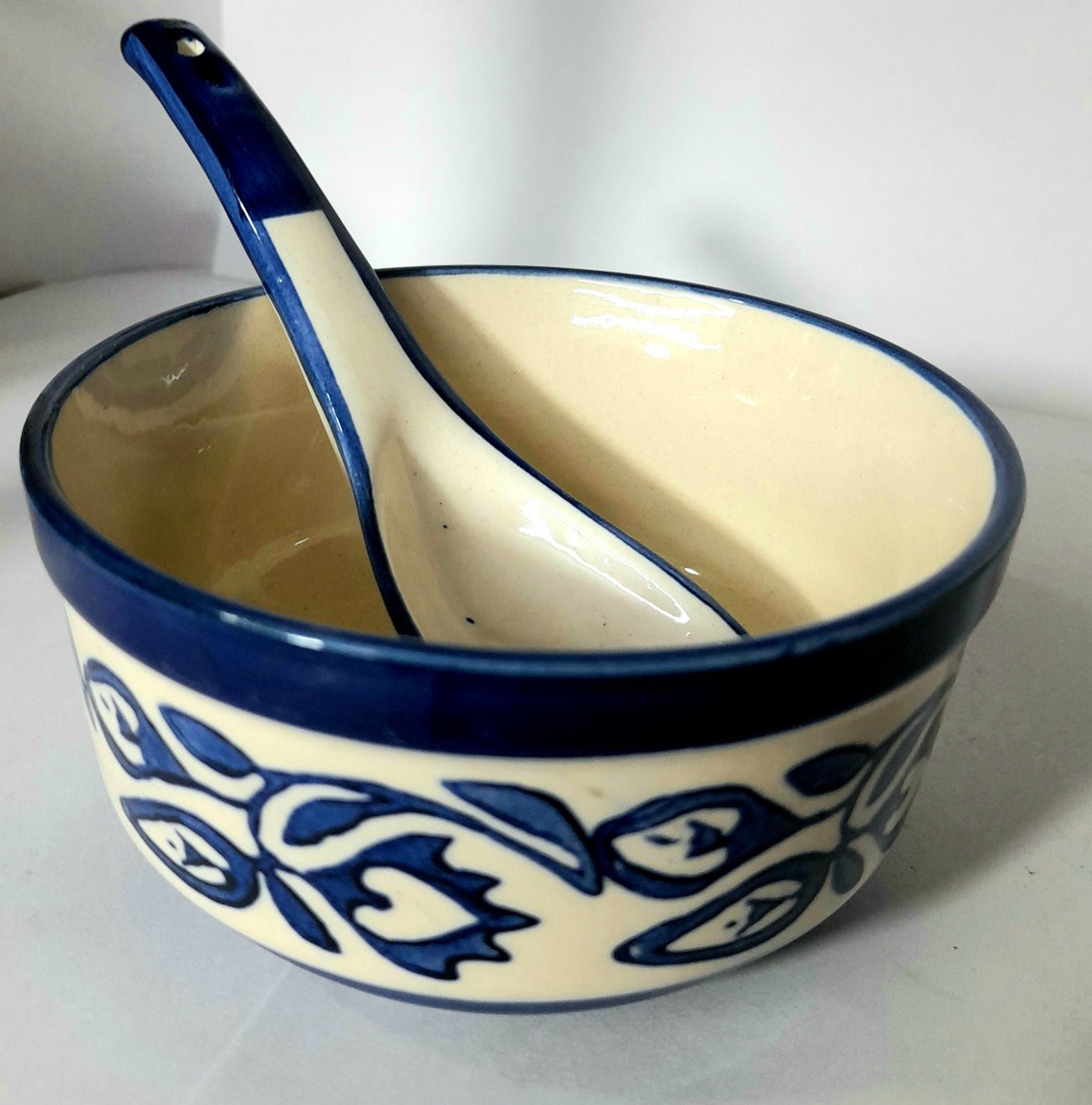 Unique Hand Painted Ceramic Soup Bowl with spoon Etsy