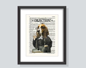 Lawyer print, "Objection Dog", Funny Lawyer print, Lawyer gift, Law Student gift, Law Office Decor, Law print, Law Office Decor, Law Art