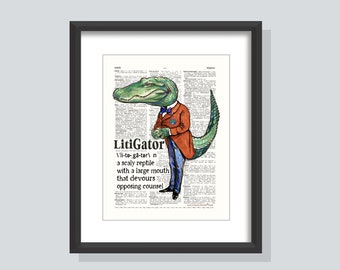 Lawyer print, "Florida LitaGator", Funny Lawyer print, Lawyer gift, Law Student gift, Law Office Decor, Go Gators, Law Office, Gator lawyer