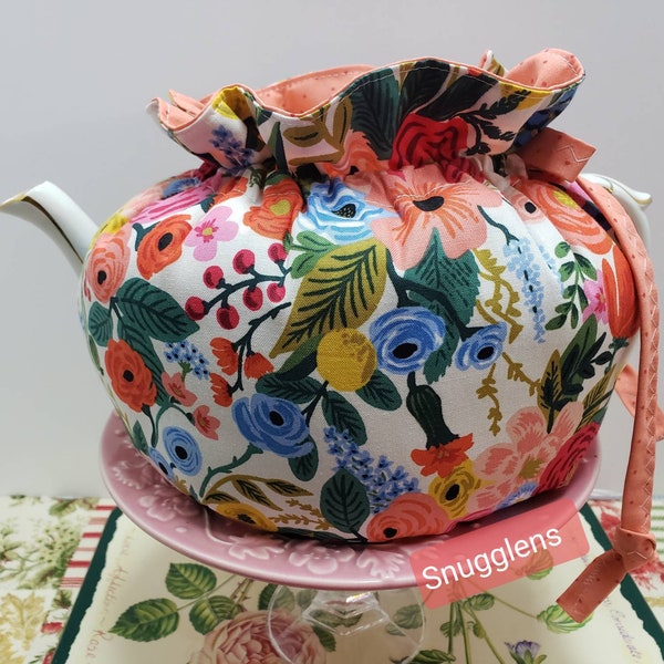 SNUGGLENS Tea Pot Cozy Cover, Tea Accessory, Insulated, Reversible, Handmade, Garden Party Floral, Available in 5 sizes