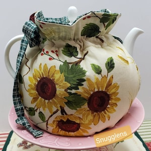 SNUGGLENS Tea Pot Cozy Cover, Tea Cozy Accessory, Fall Autumn Sunflowers, 5 Sizes Available