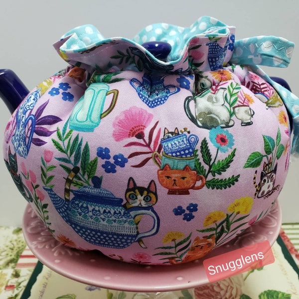 SNUGGLENS Tea Pot Cozy Cover, Tea Cozy, Tea Accessory, Insulated, Reversible, Cats and teapots, Available in 5 Sizes