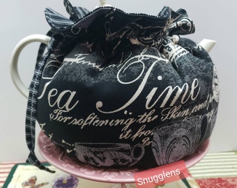 SNUGGLENS Tea Pot Cozy Cover, Tea Cozy Accessory, Tea Time Toile, Black and Gray, 5 Sizes