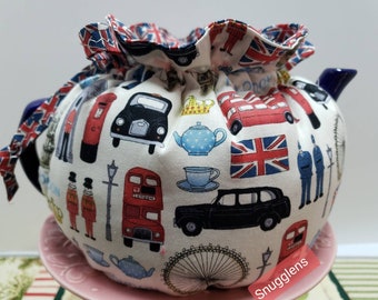 SNUGGLENS Tea Pot Cozy Cover, Tea Accessory, British Union Jack, Insulated, Reversible, Handmade, Available in 5 sizes