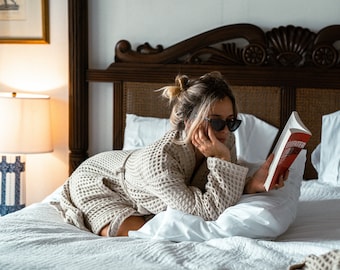 BEIGE Luxury Waffle Robe - Perfect Organic Cotton Bathrobe gift wrapped