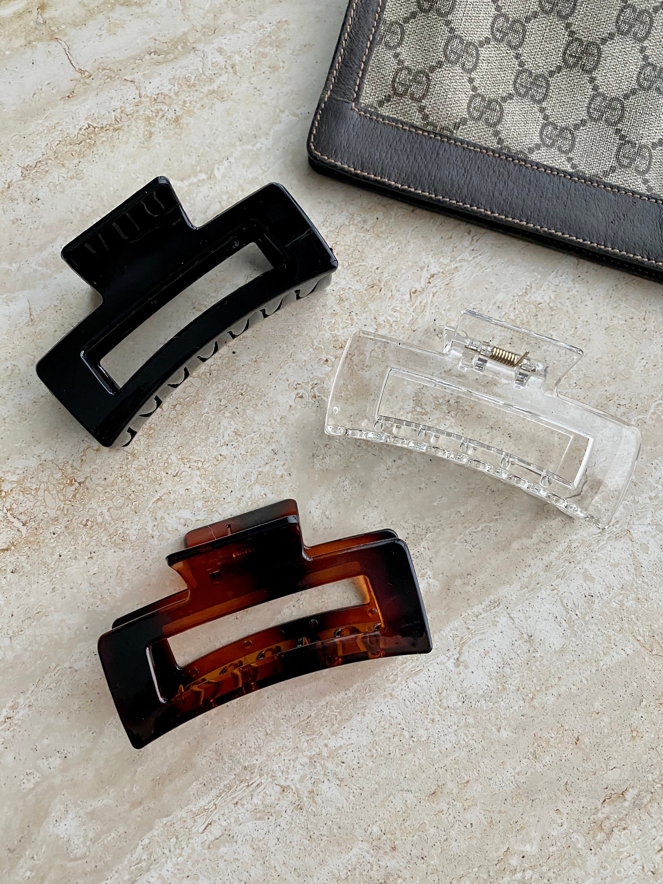 Large Rectangle, 90's Inspired Claw Clip, Black, Tortoise, 90'…
