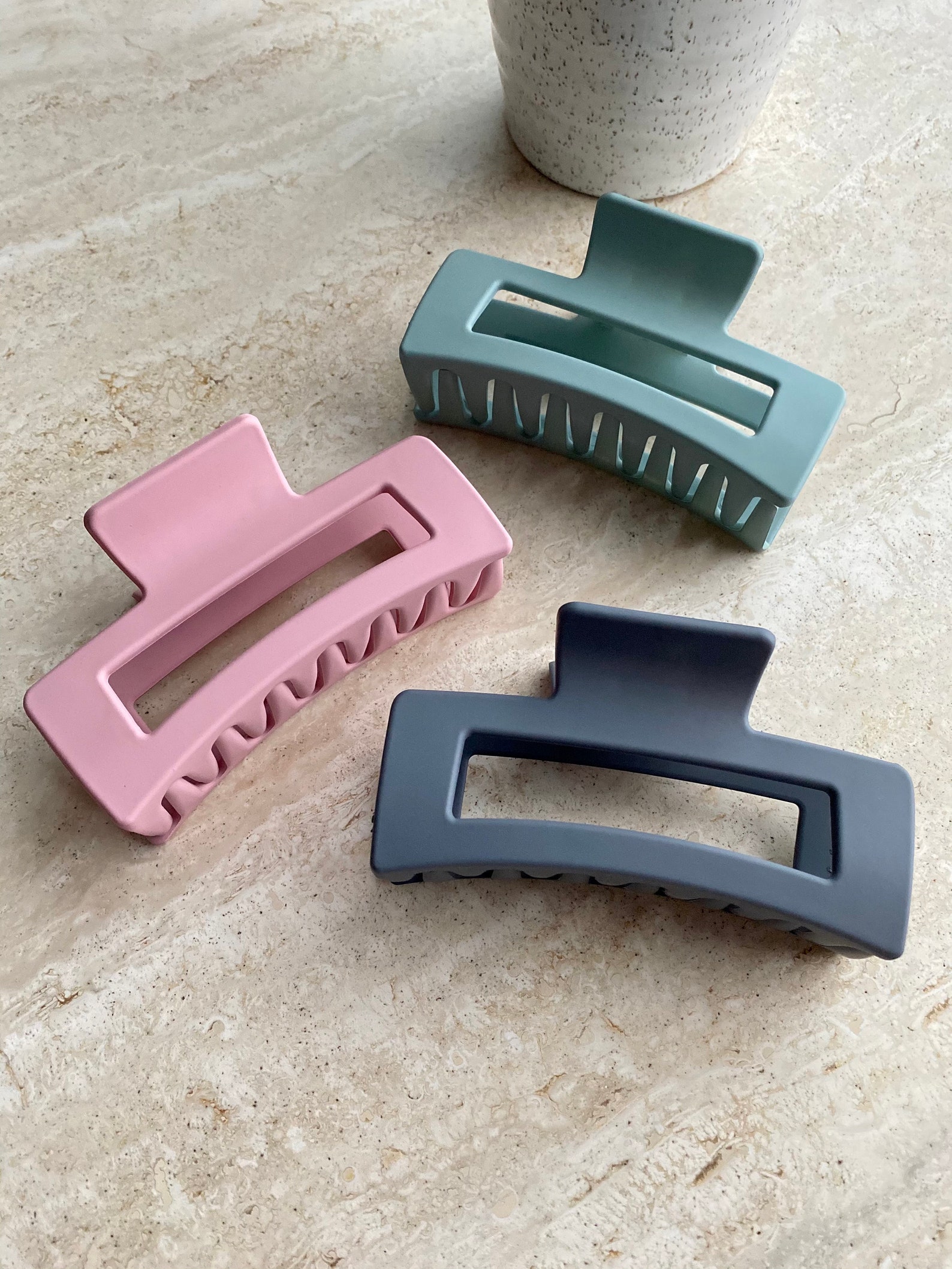 Large Matte Rectangle Claw Clip, 90's Inspired Clip, Pink, Blue