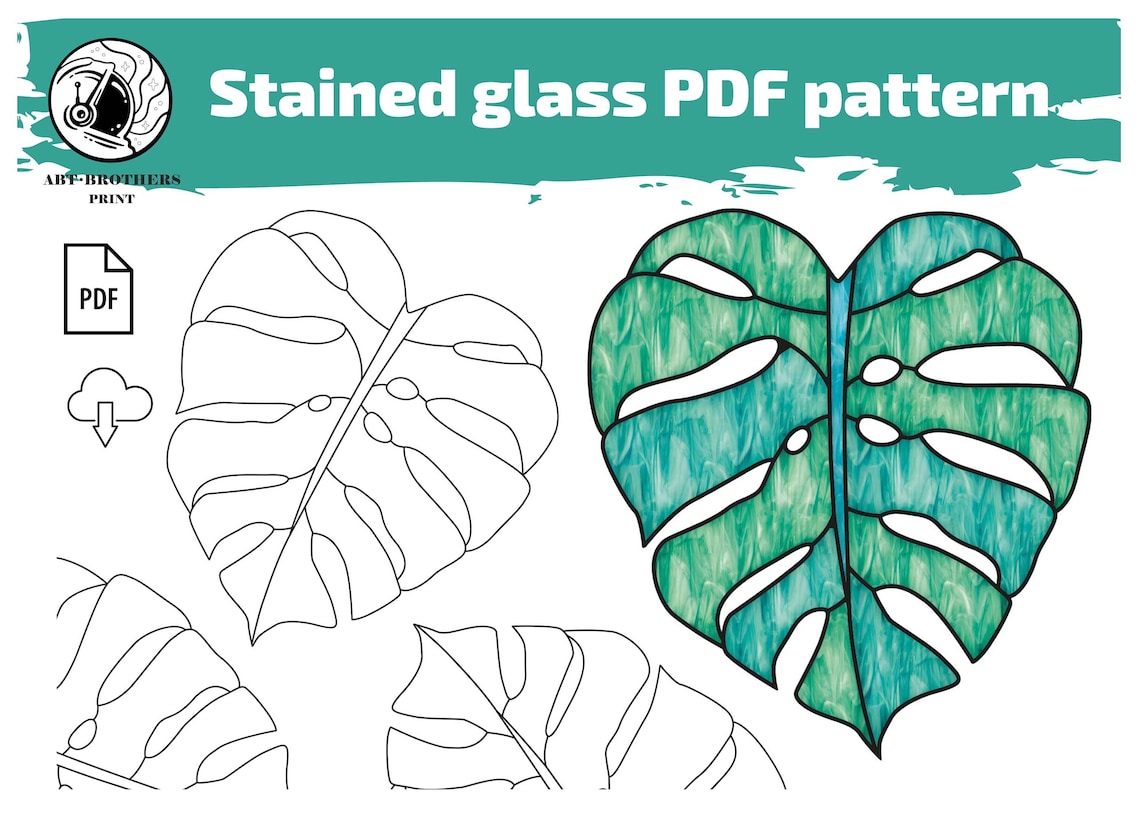 Stained Glass Monstera Leaf Pdf Pattern DIGITAL DOWLOAD Etsy India