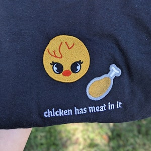 Bbokari Skzoo Felix Stray Kids &quot;Chicken has Meat on it&quot; Embroidered Tee