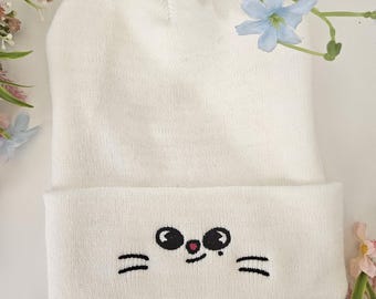 Stray Kids SKZ Hwang Hyunjin Skzoo Jiniret Face Embroidered White Cuffed Beanie