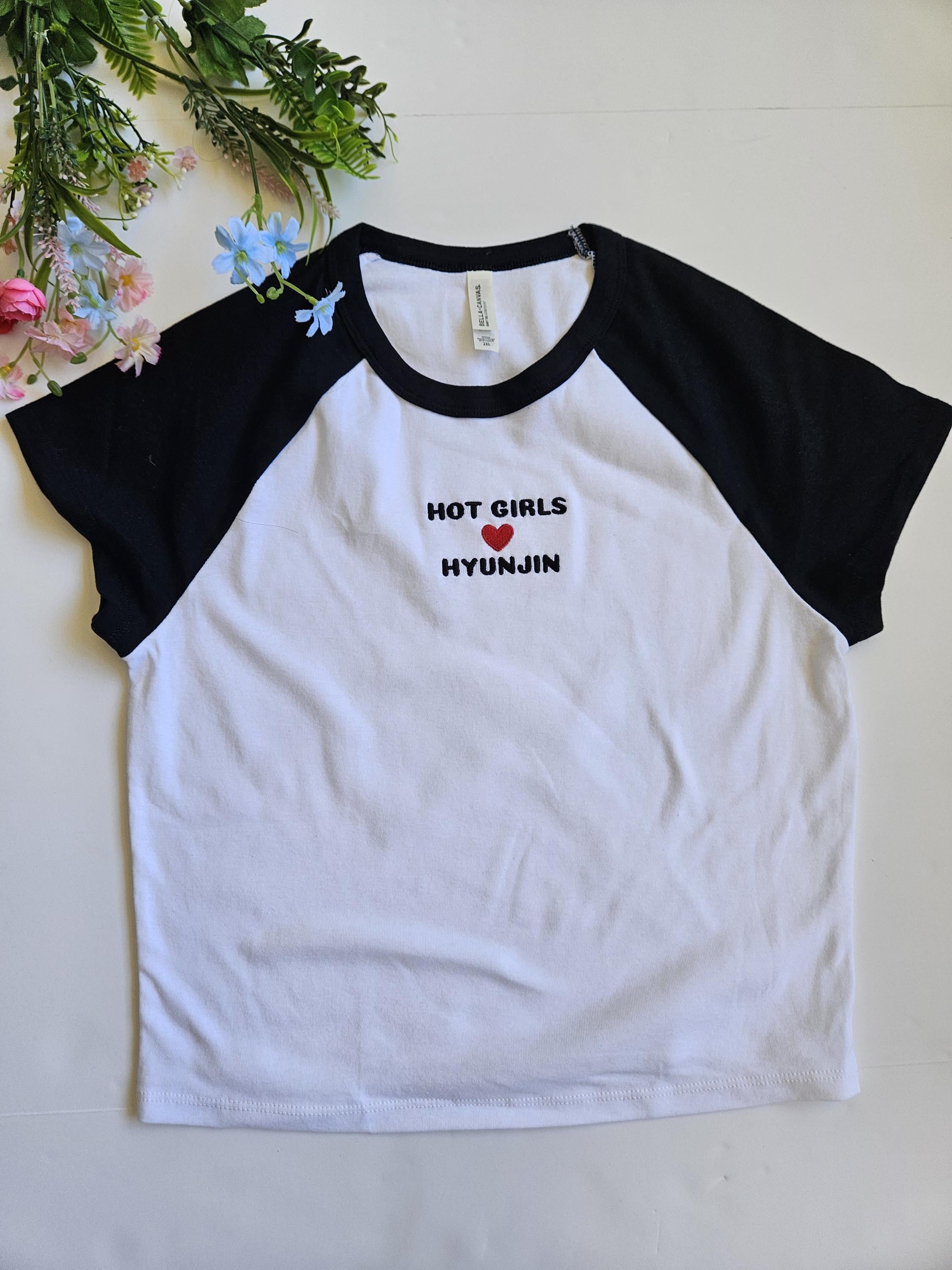 Hot Girls Love Hyunjin Stray Kids SKZ Embroidered Raglan Baby Tee