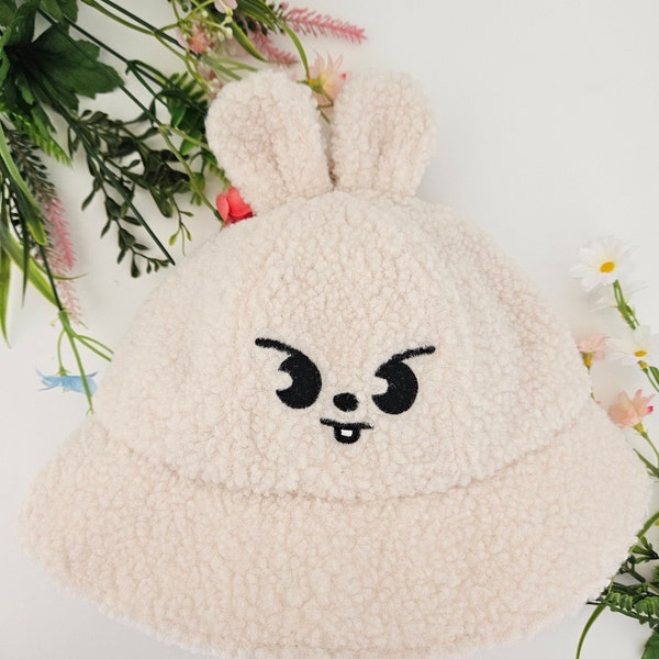 Preorder - Shipping Mid-July - Stray Kids SKZ Skzoo Lee Know Leebit Fluffy Embroidered Bucket Hat with Ears!