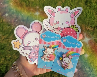 BUNDLE - 2 Pins + 2 Stickers Strawberry Cow + Ballerina