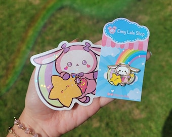 Rainbow Bunny - 1 Sticker + 1 Pin