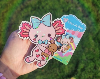 Axolotl with Baby Bear - Pin & Sticker