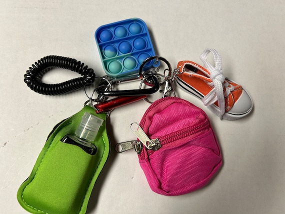 Backpack Buddy - Kids Backpack Safety Keychain - Emergency Whistle, Hand Sanitizer, Pop Fidget, Wristlet, Shoe Keychain, Backpack Keychain C