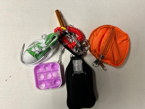 Backpack Buddy - Kids Backpack Safety Keychain - Emergency Whistle, Hand Sanitizer, Pop Fidget, Wristlet, Shoe Keychain, Backpack Keychain B