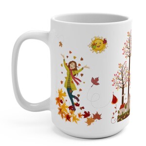 Fall White Mug with Autumn Leaves Pumpkins, Full Moon Mug for Fall Season Gift