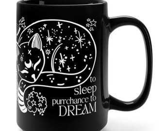 Black Cat Mug with Goddess Snake and a Sky Full of Stars, Celestial Coff Cat, Sleep Mug, Cat Lovers Gift, Office Mug,