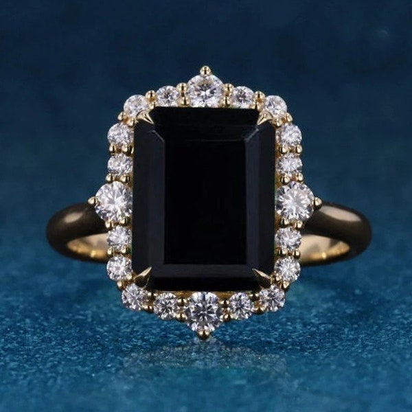 Black Emerald Onyx Engagement Ring, Promise Ring,Art Deco Anniversary Ring,Unique Bridal Ring,Ring For Gift,Vintage Wedding Ring