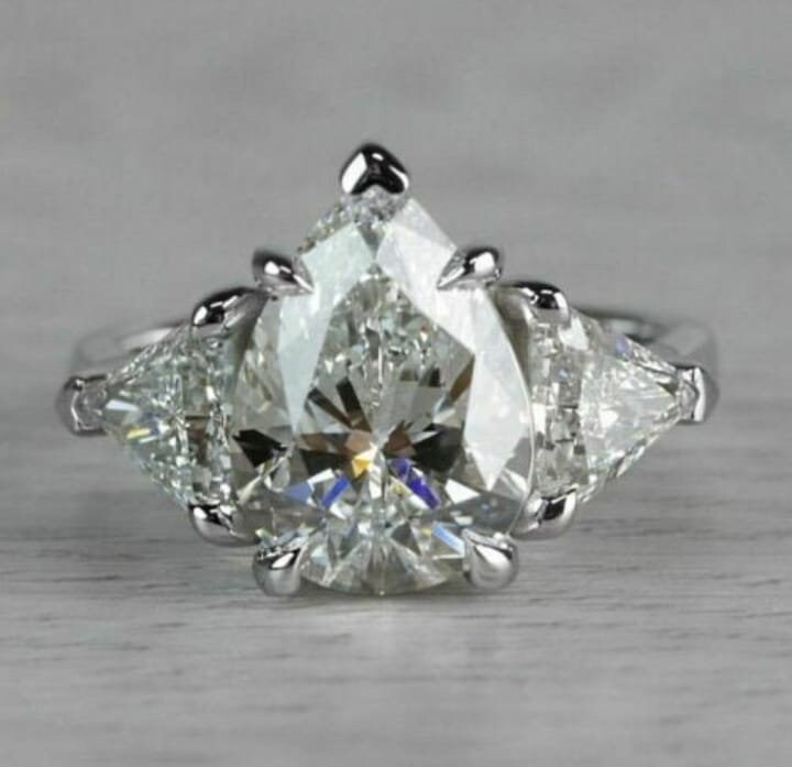 3.00ct Pear Diamond Engagement Ring Pear and Trillion Cut Three