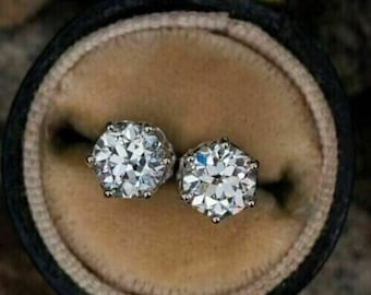 3.00ct Round Cut Diamond Earrings, Solitaire Earrings, Screw Back Earrings, Earlobe Diamond Earrings