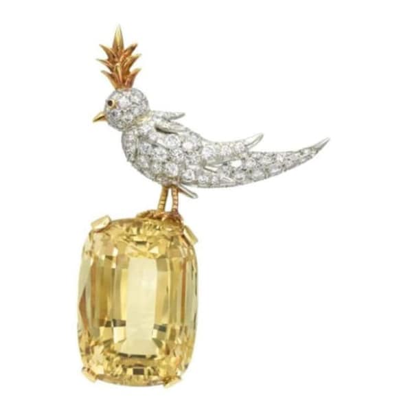 Schumbeger Vogel auf dem Felsen Brosche,Vogel inspirierte Diamant Brosche,Herren -Frauen Brosche,Kissen Diamant Brosche