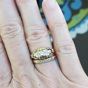 Vintage Style Diamond Ring Set,Engagement Ring,Antique Bridal Set,Old Vintage,Women Ring Set,925 Sterling Silver Ring Set,Two Tone Ring Set image 4