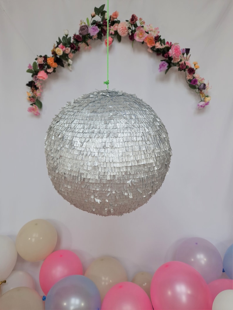 Disco ball Piñata, this shimmering mirror ball will compliment your disco party décor and is a fun party game for adults and children image 10