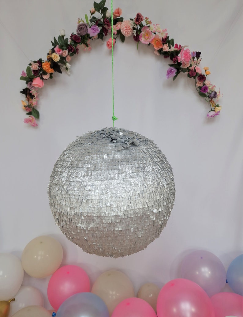 Disco ball Piñata, this shimmering mirror ball will compliment your disco party décor and is a fun party game for adults and children image 7