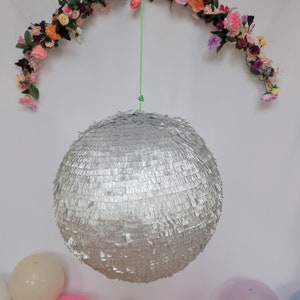 Disco ball Piñata, this shimmering mirror ball will compliment your disco party décor and is a fun party game for adults and children image 6