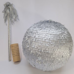 Disco ball Piñata, this shimmering mirror ball will compliment your disco party décor and is a fun party game for adults and children image 5