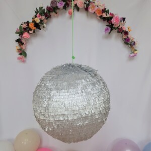 Disco ball Piñata, this shimmering mirror ball will compliment your disco party décor and is a fun party game for adults and children image 8