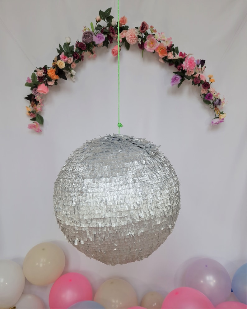 Disco ball Piñata, this shimmering mirror ball will compliment your disco party décor and is a fun party game for adults and children image 8