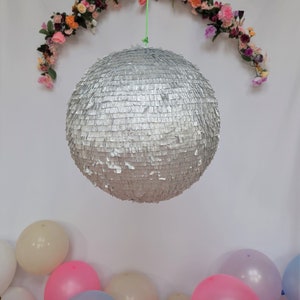 Disco ball Piñata, this shimmering mirror ball will compliment your disco party décor and is a fun party game for adults and children image 9