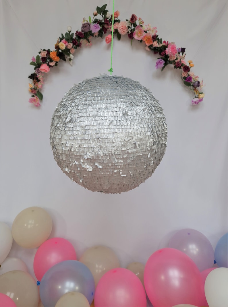 Disco ball Piñata, this shimmering mirror ball will compliment your disco party décor and is a fun party game for adults and children image 9