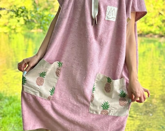 Handgefertigter Bambus Poncho, Kapuzen Strandtuch, Surf Cover-Up, Ananastaschen