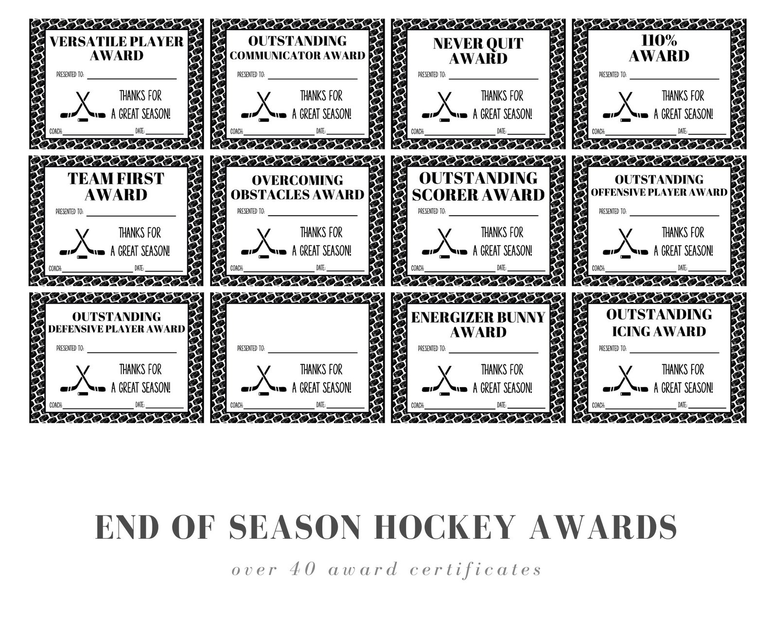 Editable End of Season Hockey Award Certificates of Etsy España