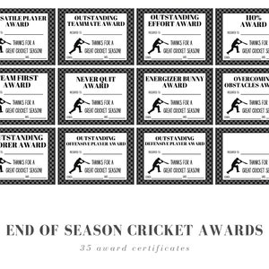 End of Season Cricket Award Certificates | 35 Cricket awards for end of season banquet