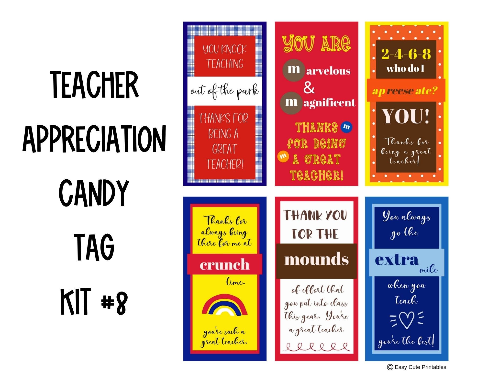Teacher Appreciation Candy Tag Kit Features 6 different candy | Etsy