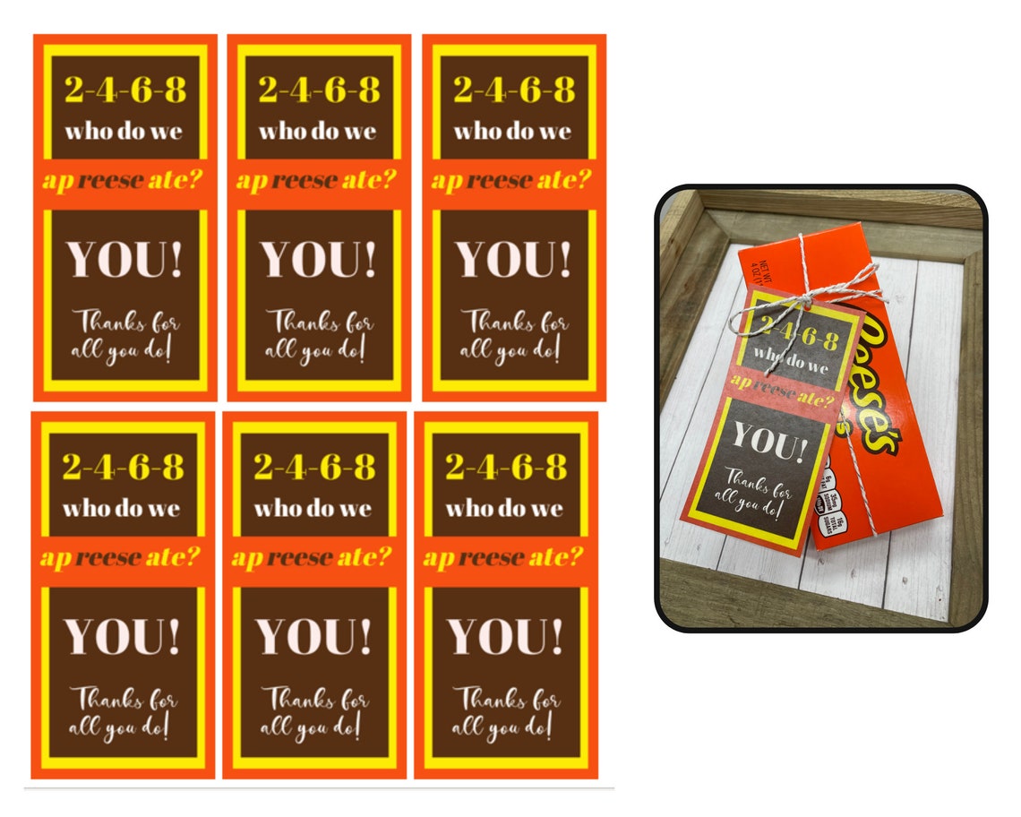 Reeses Candy Printable Tags Thank You Candy Tags Thank You - Etsy