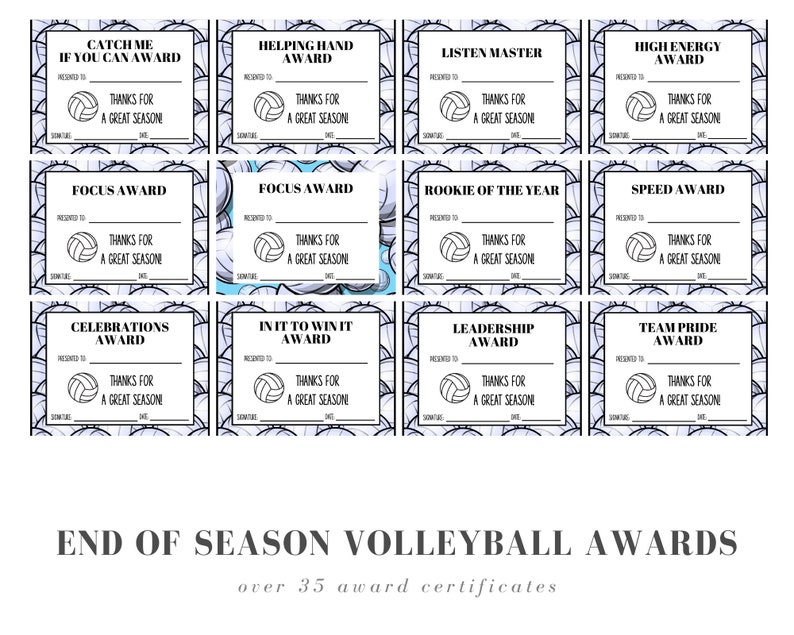 End of Season Volleyball Award Certificates 30 Volleyball Etsy