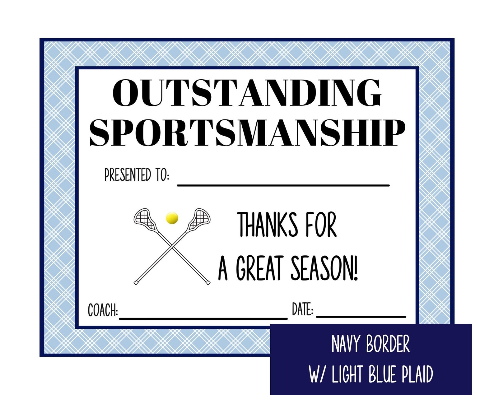 Lacrosse Award Certificates Light Blue and Navy Etsy