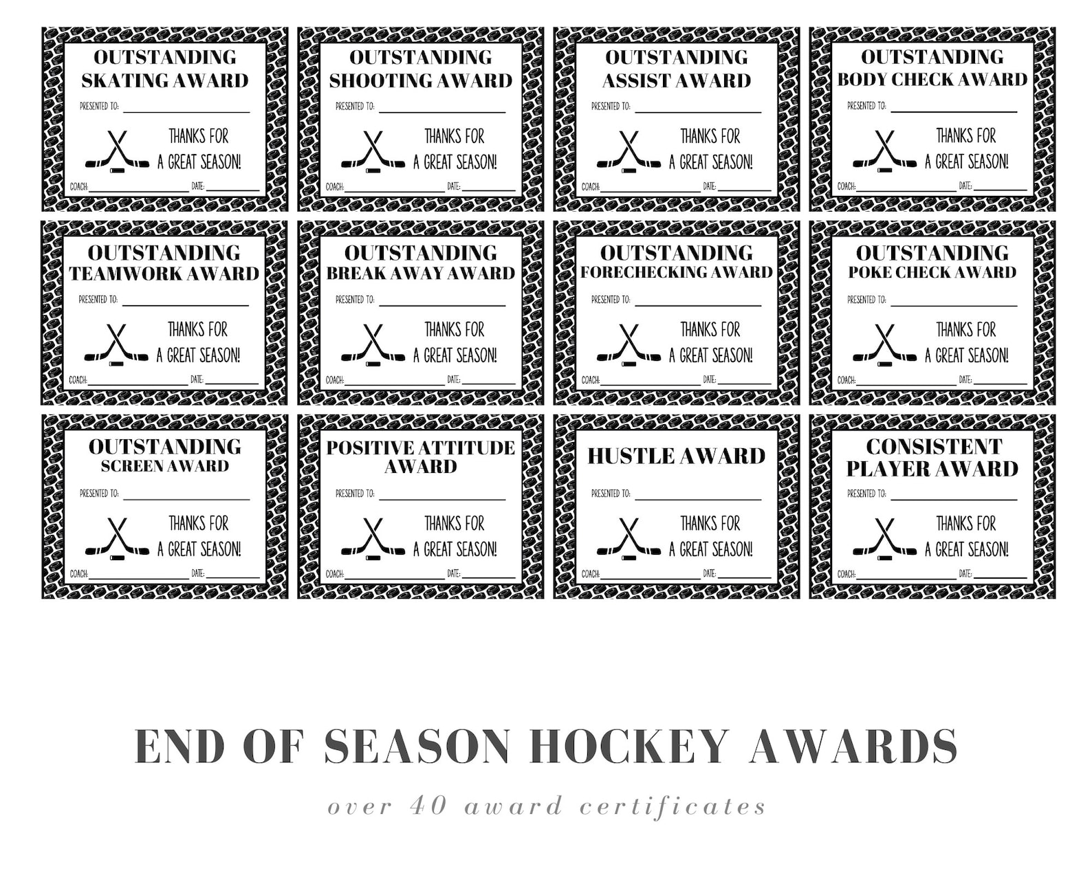 Editable End of Season Hockey Award Certificates of Achievement Etsy