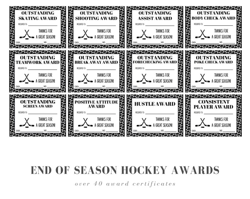 Editable End of Season Hockey Award Certificates of Achievement Etsy