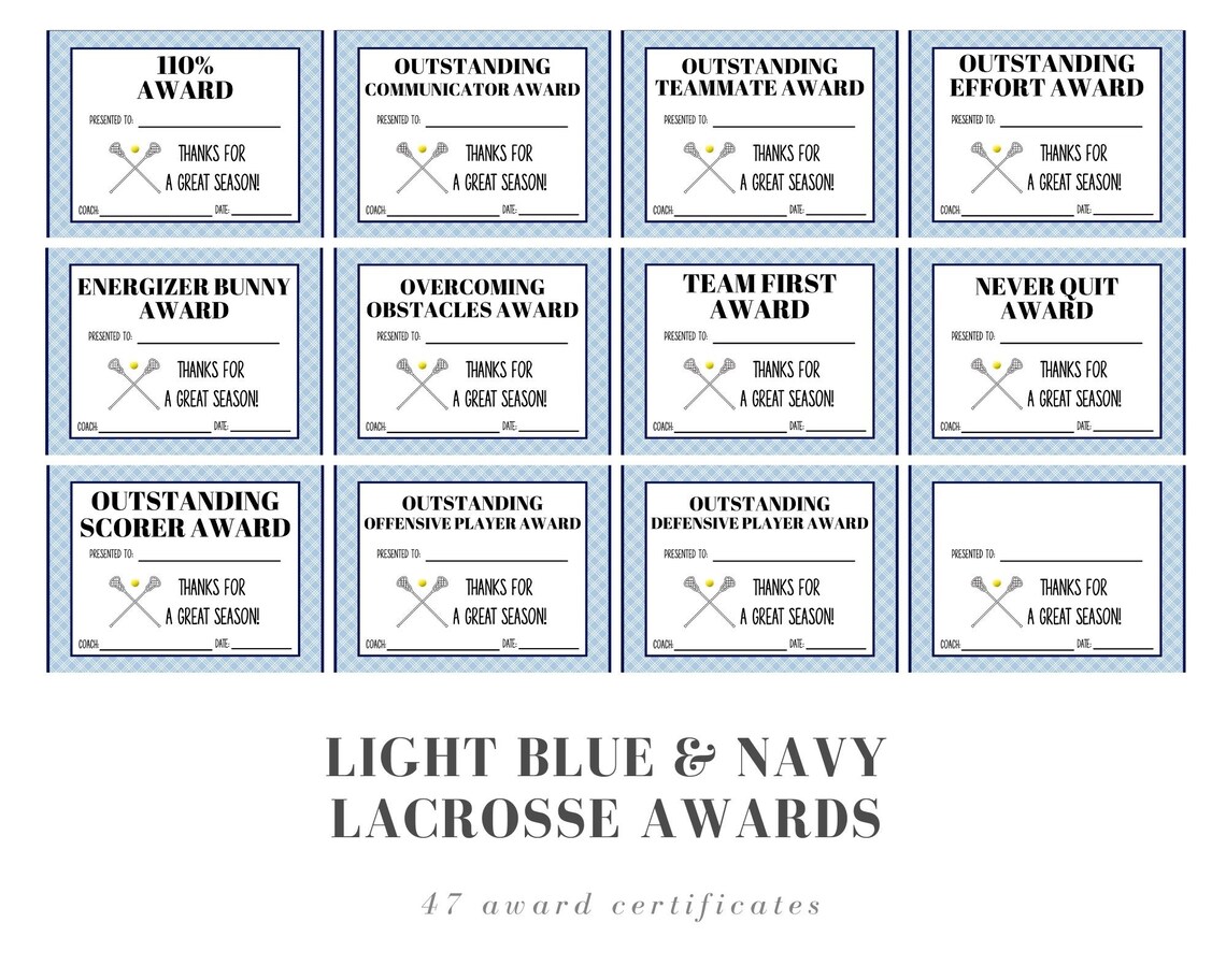 Lacrosse Award Certificates Light Blue and Navy Etsy