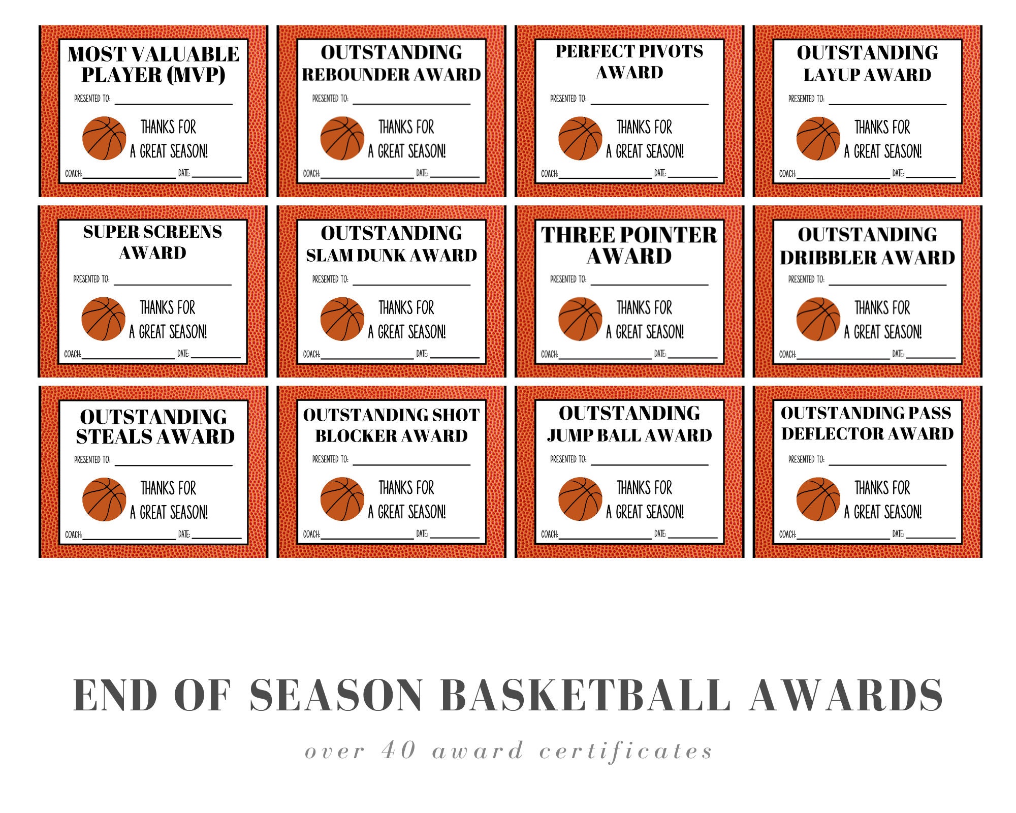 End of Season Basketball Award Certificates 35 Basketball Certificates