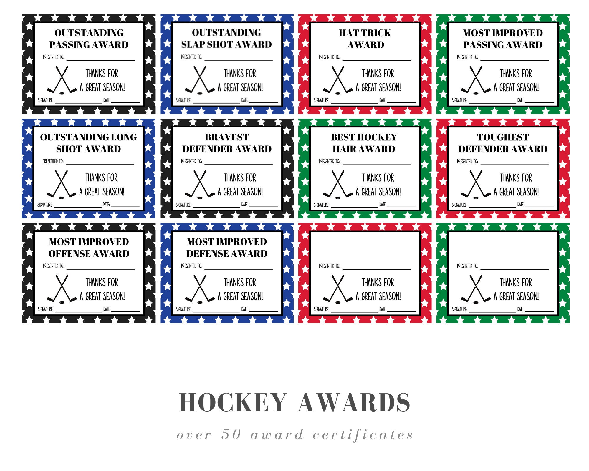 Hockey Award Certificates Etsy