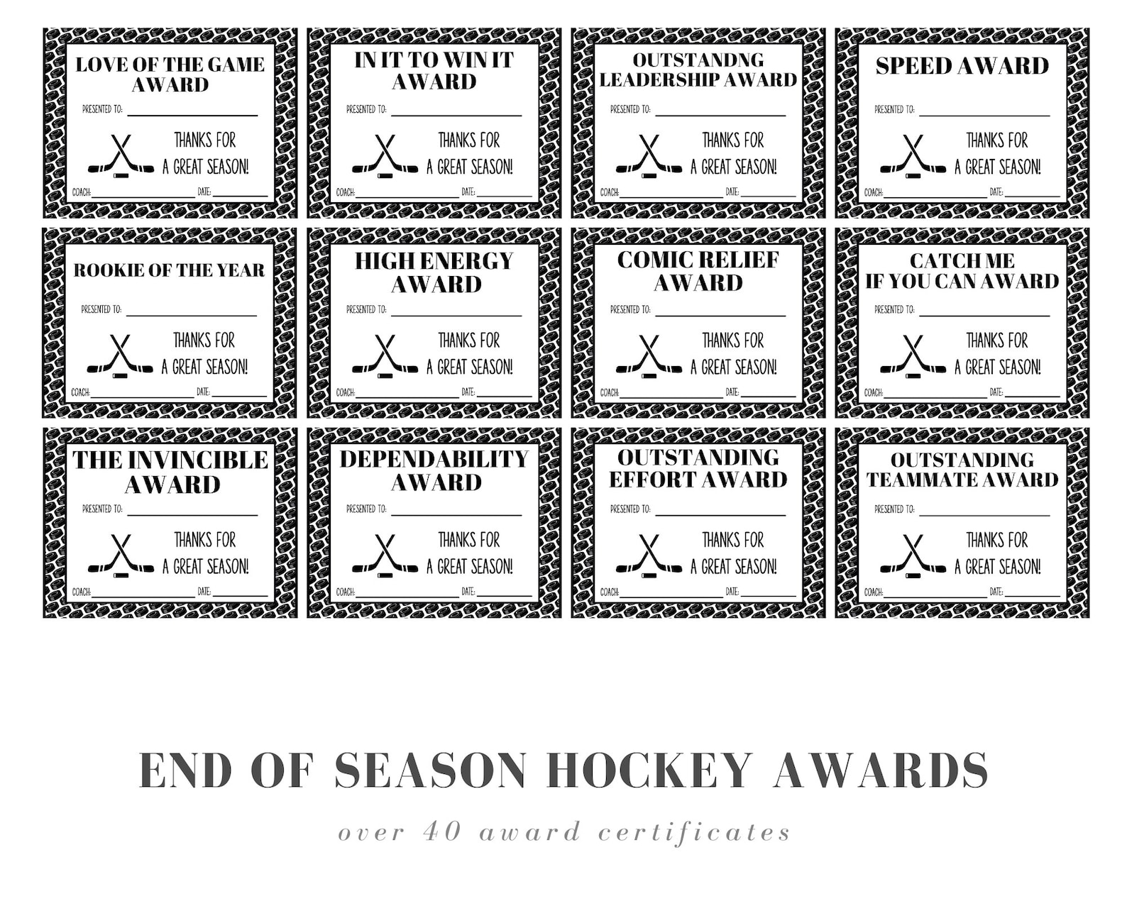 Certificados de logros editables del premio de hockey de fin de temporada Etsy España